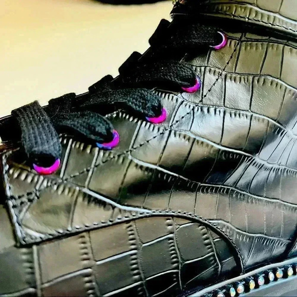 RARE NWT Kurt Geiger London Stoop Rainbow Crystal Oil Spill Leather Combat Boots - Picture 10 of 15